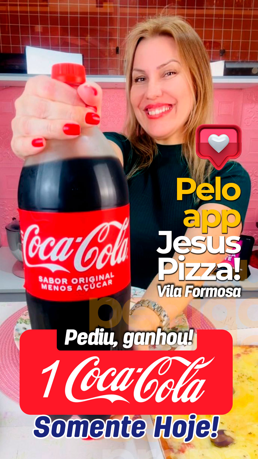Pizza artesanal grande com Coca-Cola 2 litros grátis na promoção